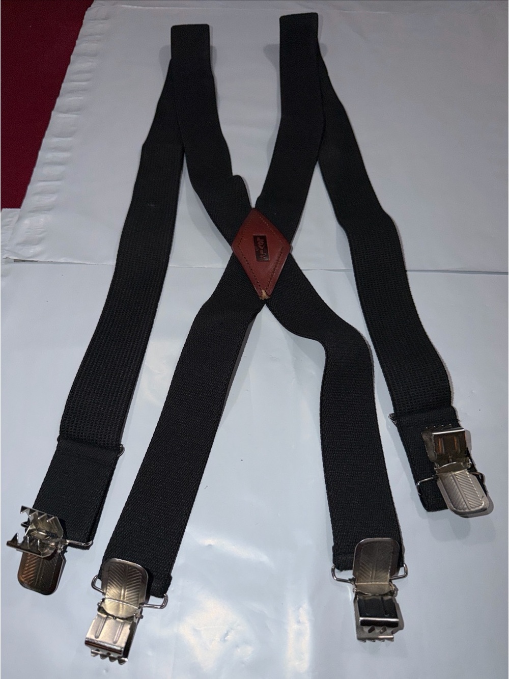 Levi’s BLACK STRETCHY Work SUSPENDERS HEAVY Duty silver Clips Men’s 1.5”wide OS